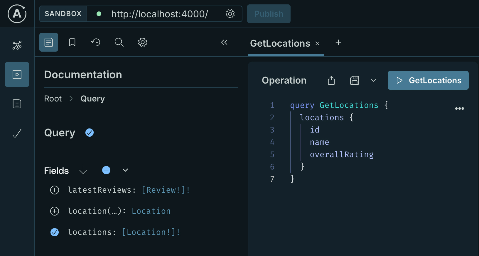 Schema view in Apollo Sandbox